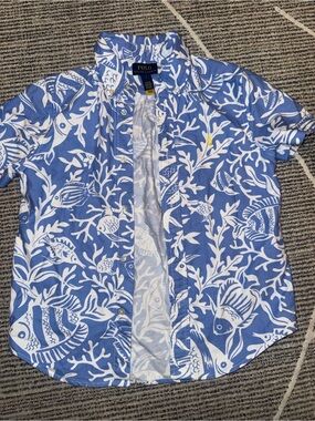 Polo by Ralph Lauren Blue & White Tropical Fish Button-Down Shirt